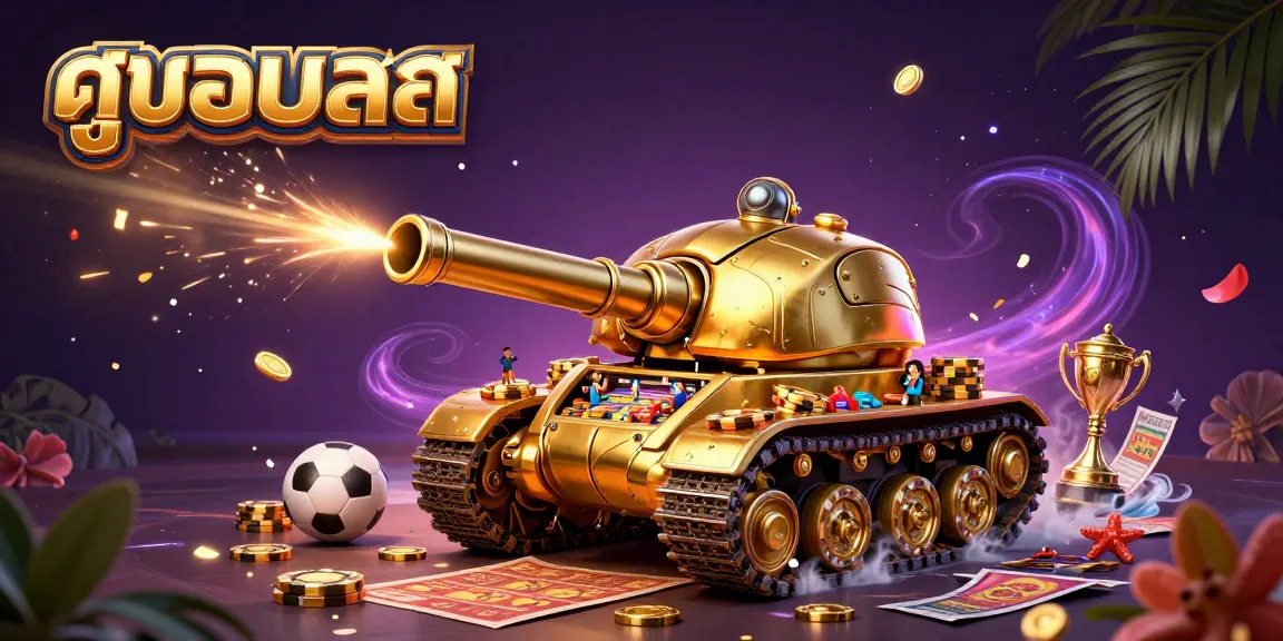 Experience thrilling ดูบอล action with a lively casino-themed illustration featuring a golden beetle tank and vibrant sports elements.