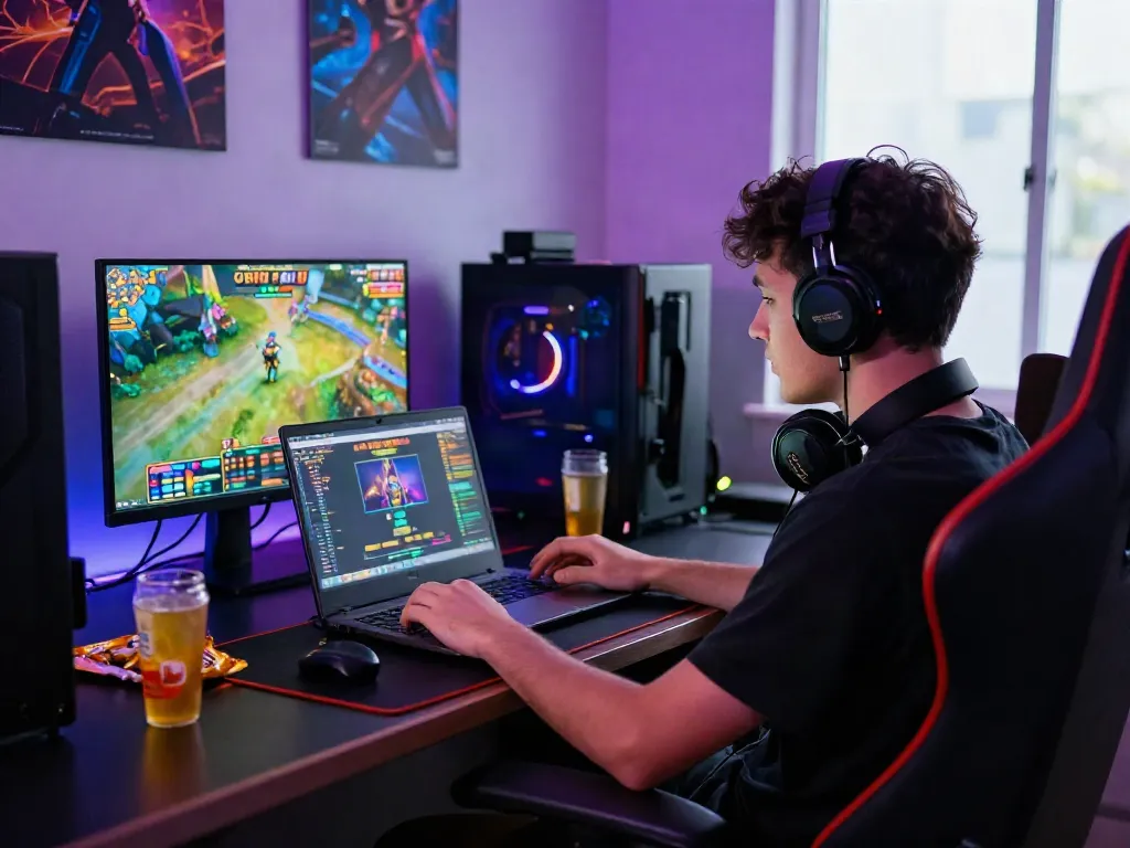 Player enjoying a thrilling slot gacor session on a vibrant gaming setup, highlighted by colorful LED lights and engaging atmosphere.