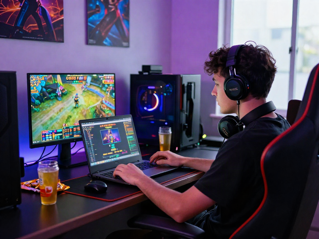 Player enjoying a thrilling slot gacor session on a vibrant gaming setup, highlighted by colorful LED lights and engaging atmosphere.