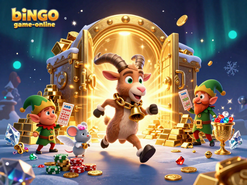 Experience jackpot bingo excitement with bingo-game-online! Illustration of a festive casino scene.