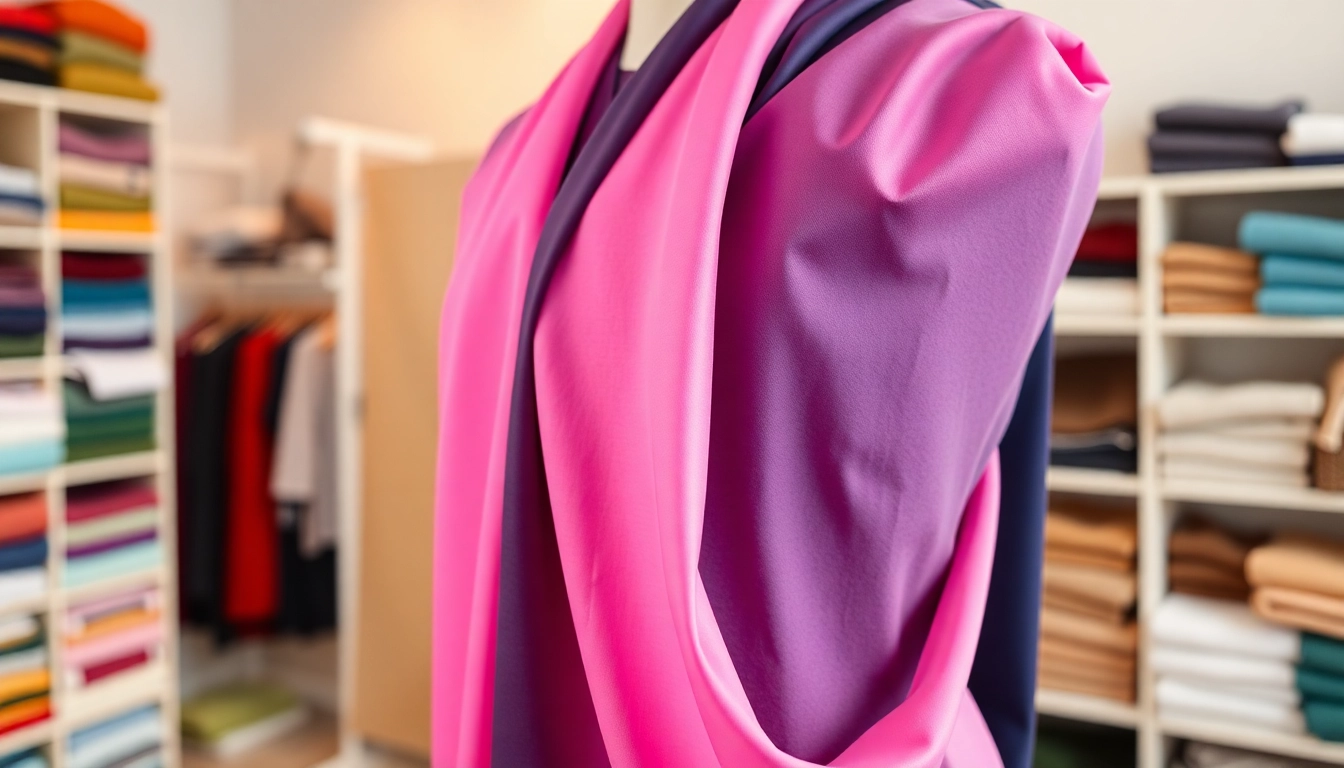 Tricot voor jurkjes met zachte texturen en kleuren op een mannequin.