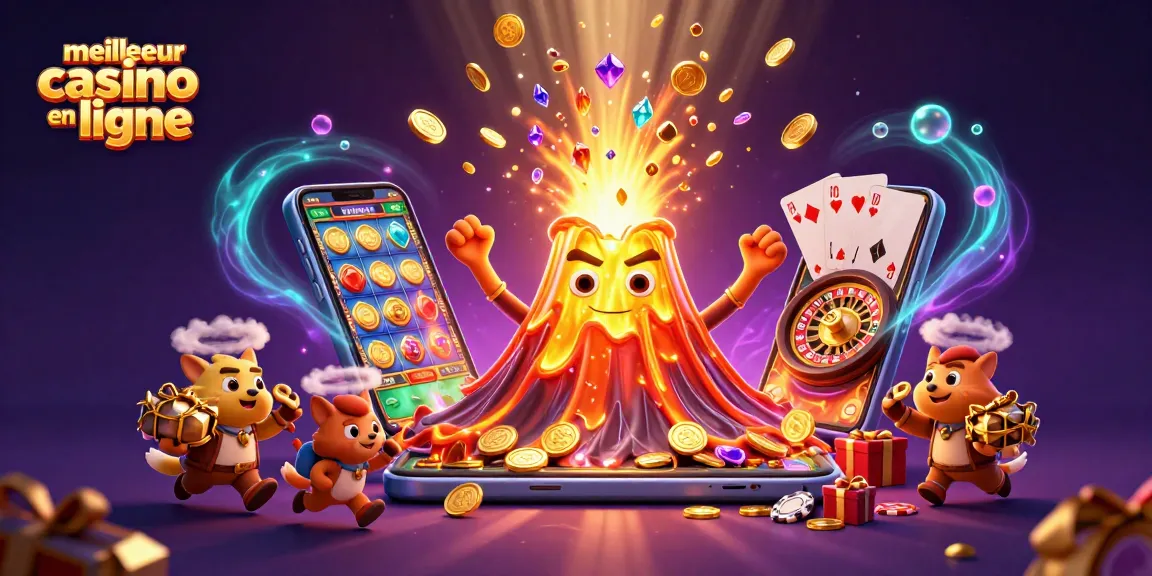 Jouez au meilleur casino en ligne avec une scène riche en détails de trésors et jeux de casino.