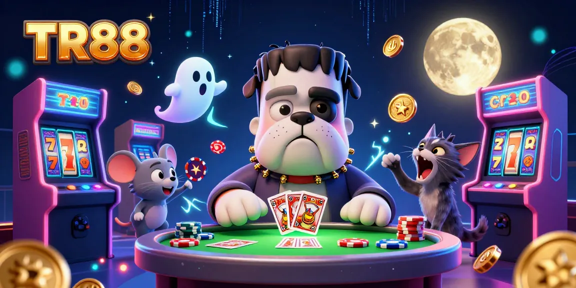 TR88 casino scene with a bulldog monster dealing cards and mystical elements for immersive play