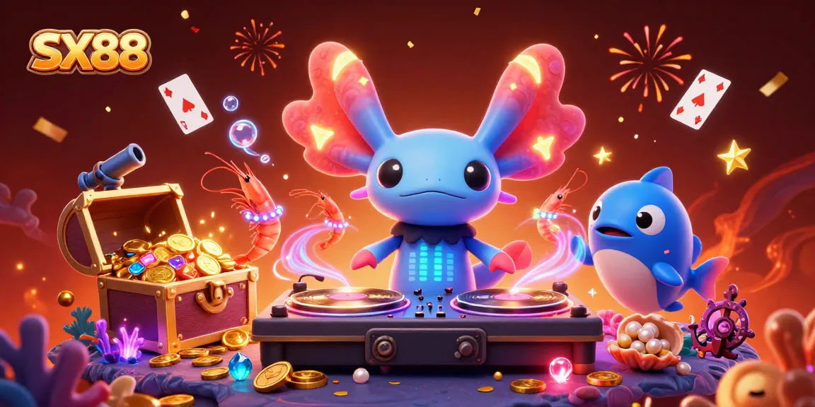 SX88 showcases an exciting underwater casino party with a DJ axolotl and vibrant marine creatures.