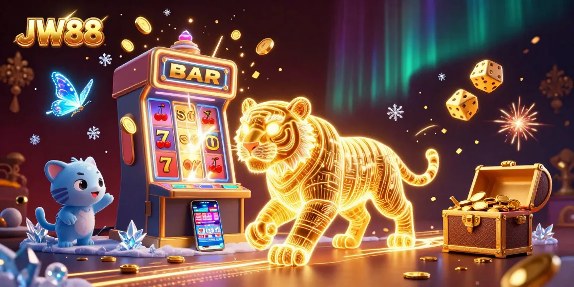 Immerse in JW88's vibrant casino world with a golden tiger and jackpot explosion.