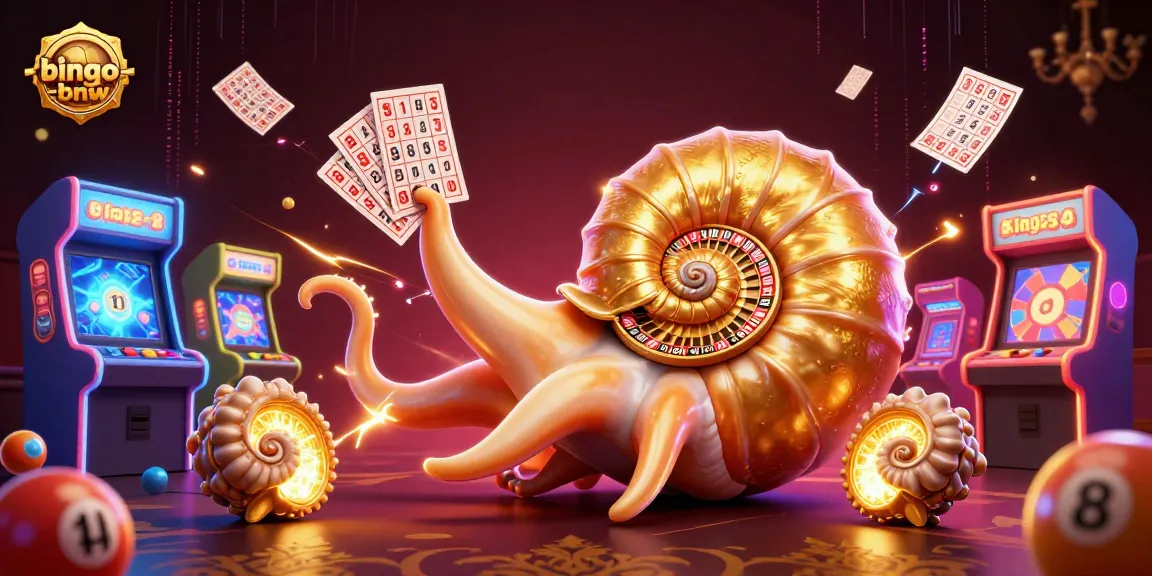 Bingo-bnw brings dynamic bingo action with a 3D nautilus and glowing ammonites in a vibrant casino scene.