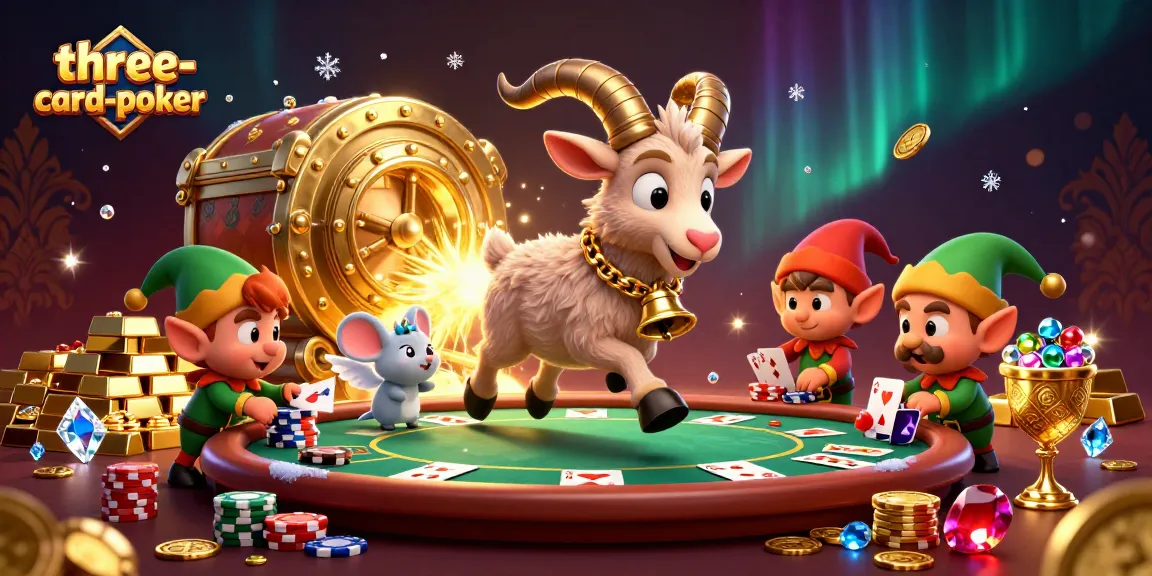 Experience three-card-poker excitement as Krampus and friends steal poker chips in a vibrant casino scene.