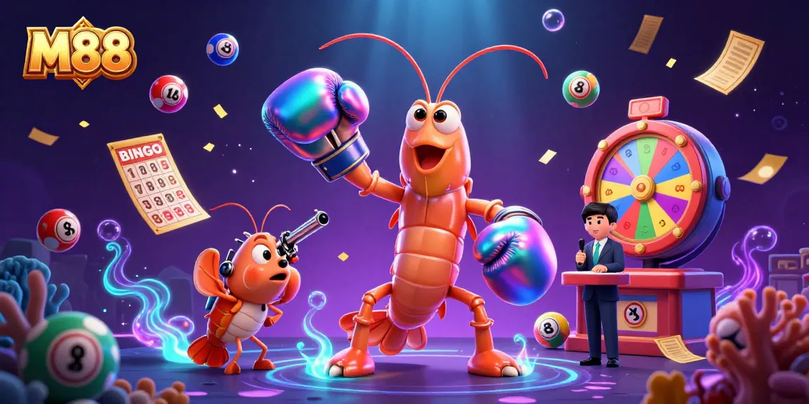 M88 offers exciting gambling experiences featuring colorful lottery elements and energetic aquatic characters.
