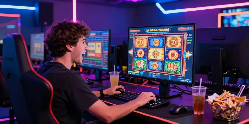 Pengalaman bermain slot online yang seru dengan suasana gaming menyenangkan dan grafik cerah.
