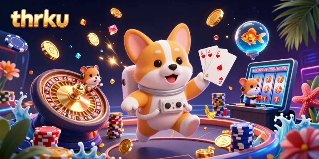 Experience thrilling casino action with the thrku astronaut corgi floating in a vibrant space station.