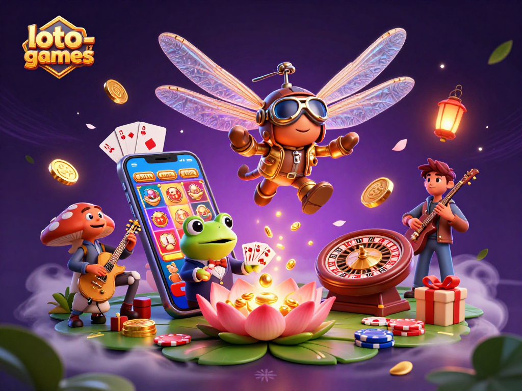Engage in thrilling gameplay at loto-games with vibrant casino elements and fun characters.