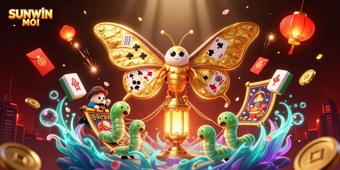 SUNWIN MỚI inspires luck in vibrant casino scenes featuring a majestic moth and golden treasures.