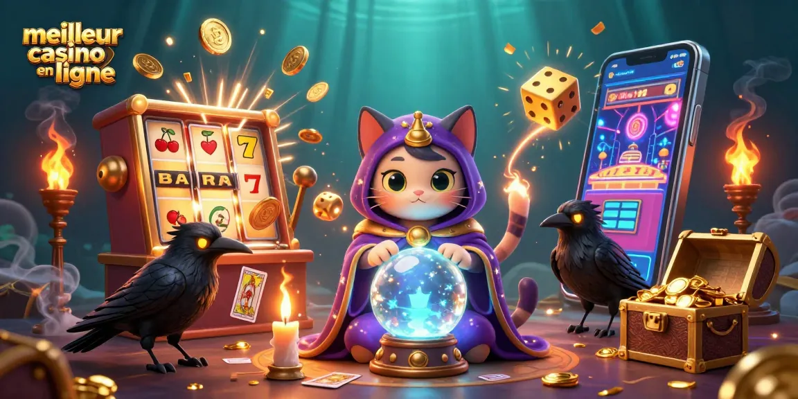 Profitez des gains au meilleur casino en ligne avec une illustration captivante de jeux et de magie.