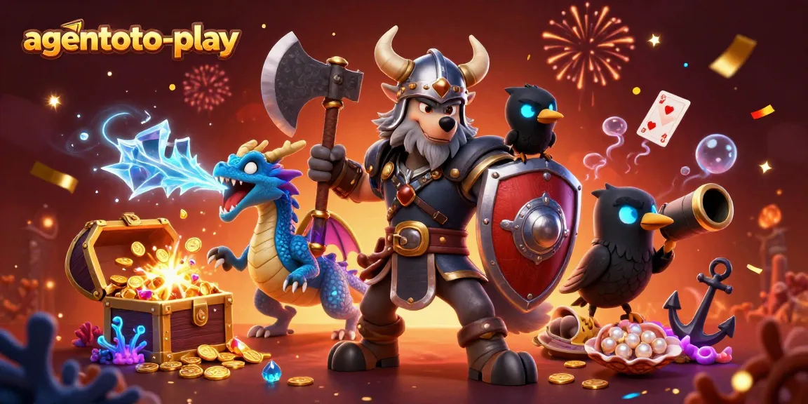 Gambarkan aksi menarik agentoto-play dengan Viking, naga, dan burung gagak dalam kasino digital.