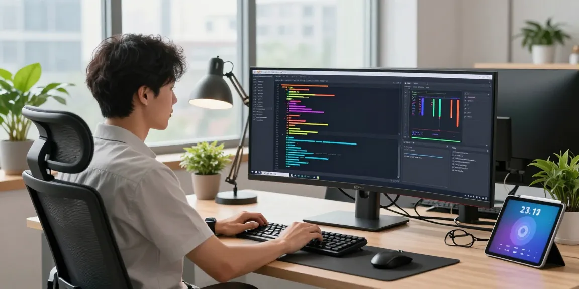 Developer coding in a bright workspace with cutting-edge tools showcasing bdtjl features.