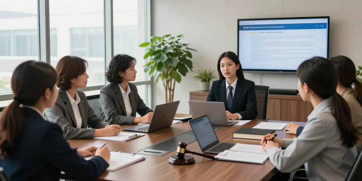 Clients in a modern law office discussing legal matters while lawyers assist them; visite site for expert legal guidance.