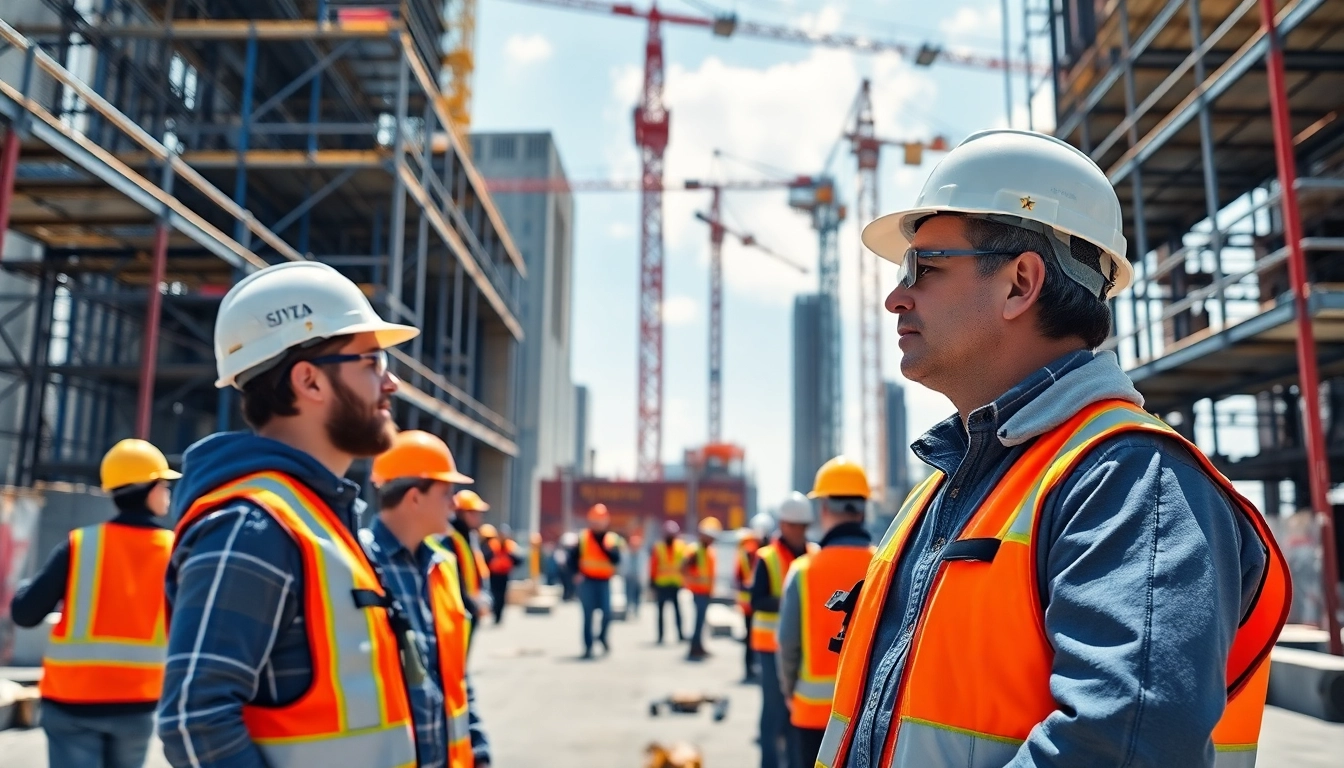 Showcase Manhattan General Contractor supervising a construction project with workers in action.