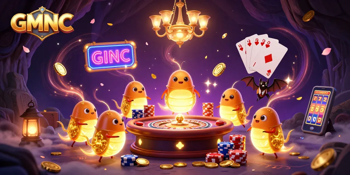 Experience GMNC’s engaging casino scene with glowworms and vibrant game elements adding excitement.
