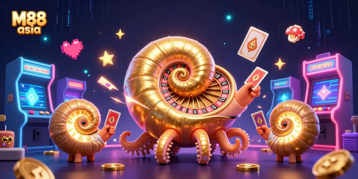 Experience thrilling gameplay with M88 asia's vibrant 3D casino illustration featuring unique characters and gaming elements.