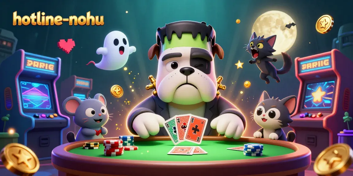 Engage in action at hotline-nohu with a cartoon monster dealer in a colorful casino scene.