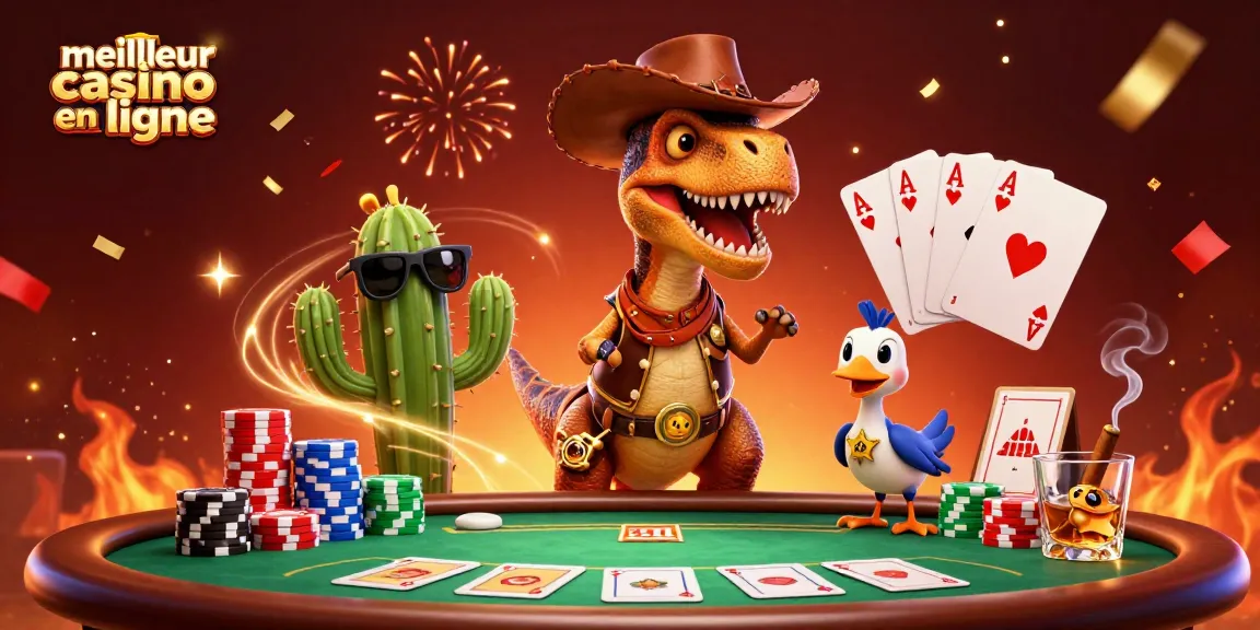 Jouez aux meilleurs jeux des meilleurs casinos en ligne avec cette illustration festive et dynamique.