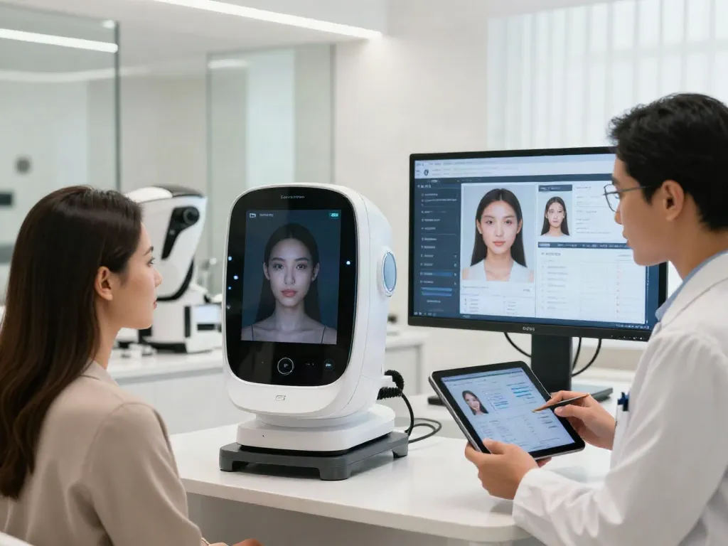 Exploring Alternatives to QOVES with advanced beauty analysis technology in a modern clinic.