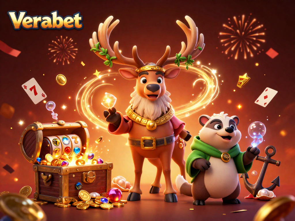 Experience the thrill of Verabet with winning symbols and festive energies in this vibrant illustration.