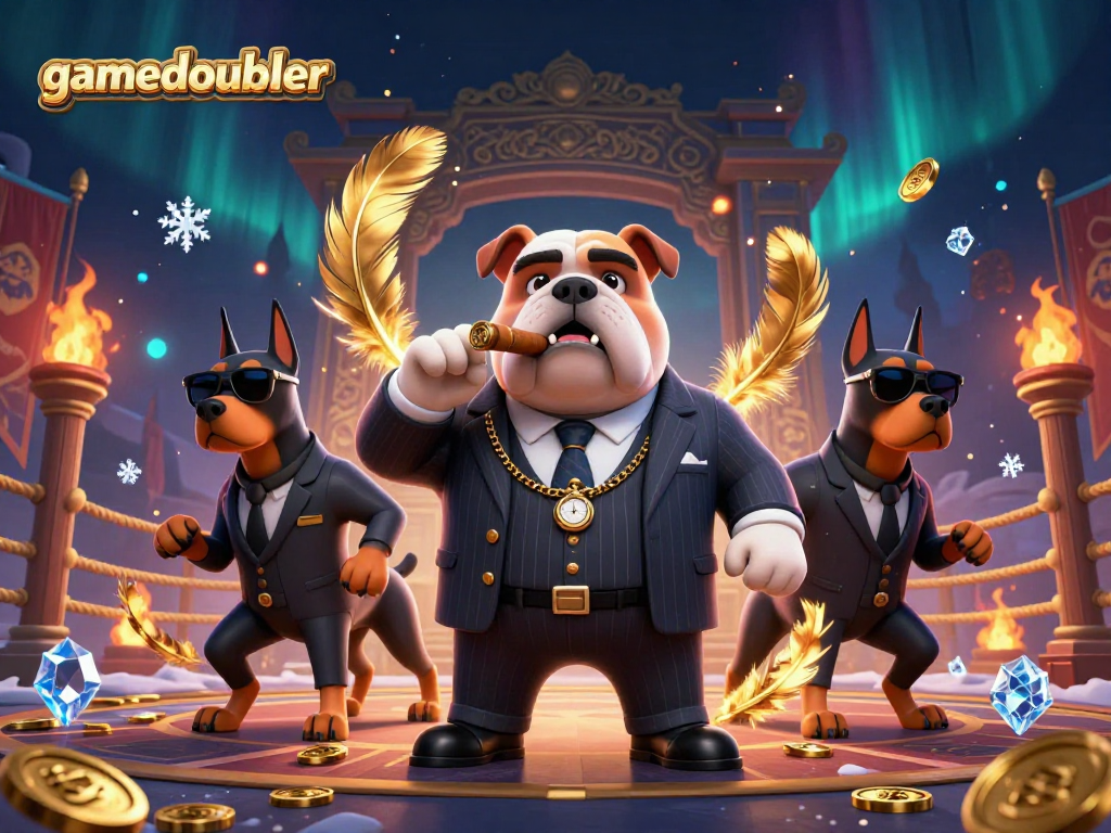 Experience thrilling gameplay at gamedoubler with a 3D cartoon mafia boss surrounded by dazzling casino elements.