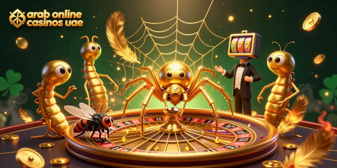 Engage with arab online casinos uae using a golden spider and fly at a roulette wheel.