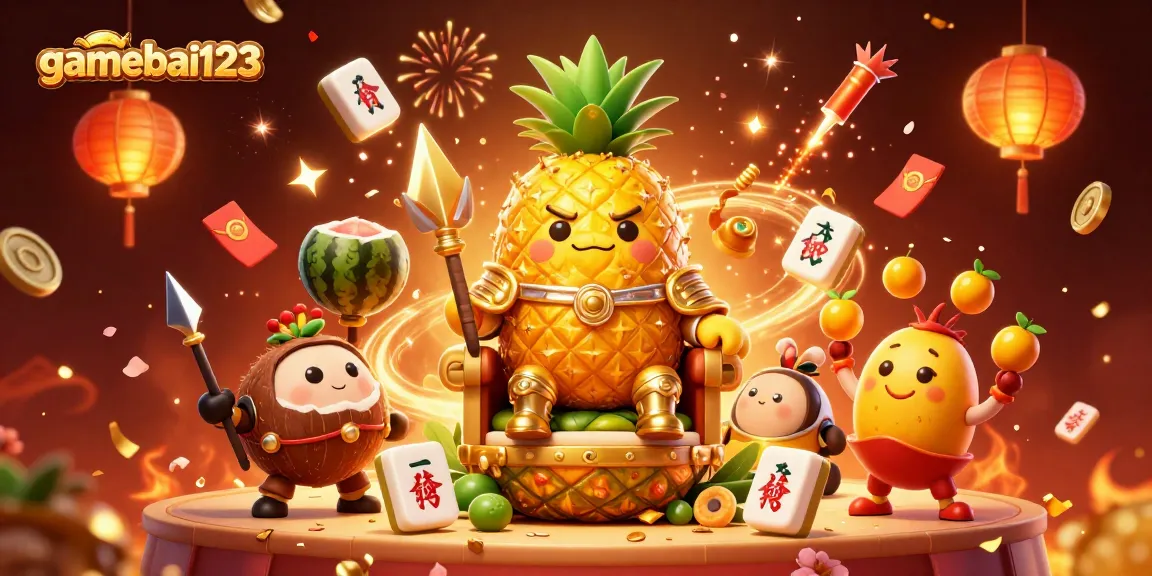 gamebai123 King pineapple leads a lively casino scene bursting with energy and vibrant elements