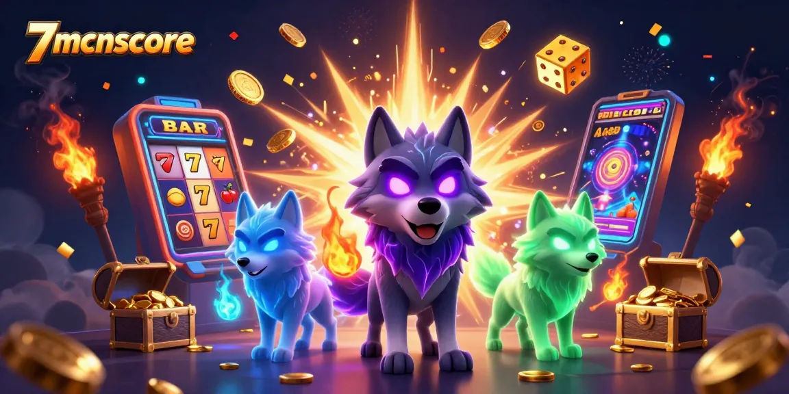Spin to win with 7mcnscore in this vibrant 3D casino adventure illustration featuring enchanting wolves and exhilarating wins.