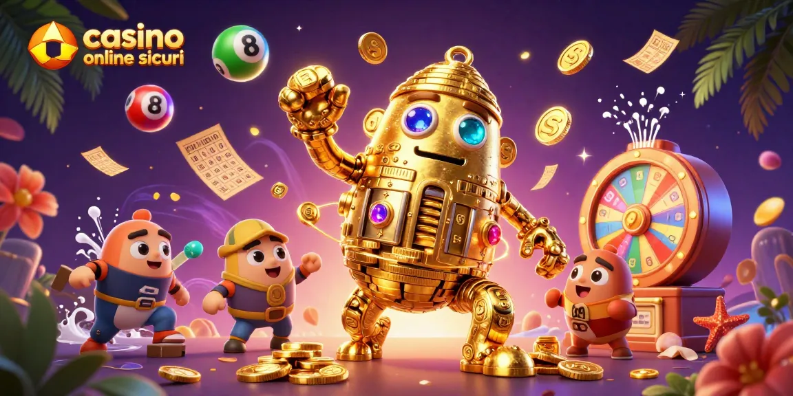 Gioca con sicurezza nei casino online sicuri, con simboli della fortuna e palloni colorati in un'illustrazione vivace.