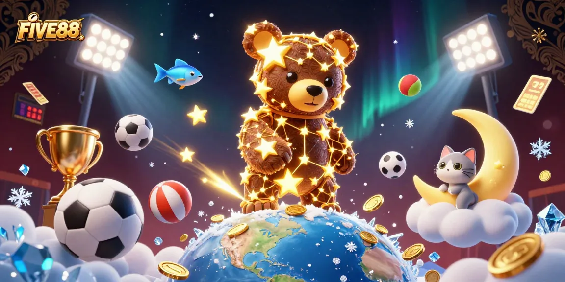 FIVE88 offers thrilling sports betting action with 3D stars, trophies, and dynamic imagery
