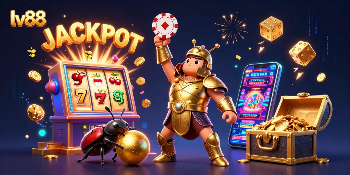 Win big at lv88 with a hercules beetle celebrating jackpot excitement in the casino world.