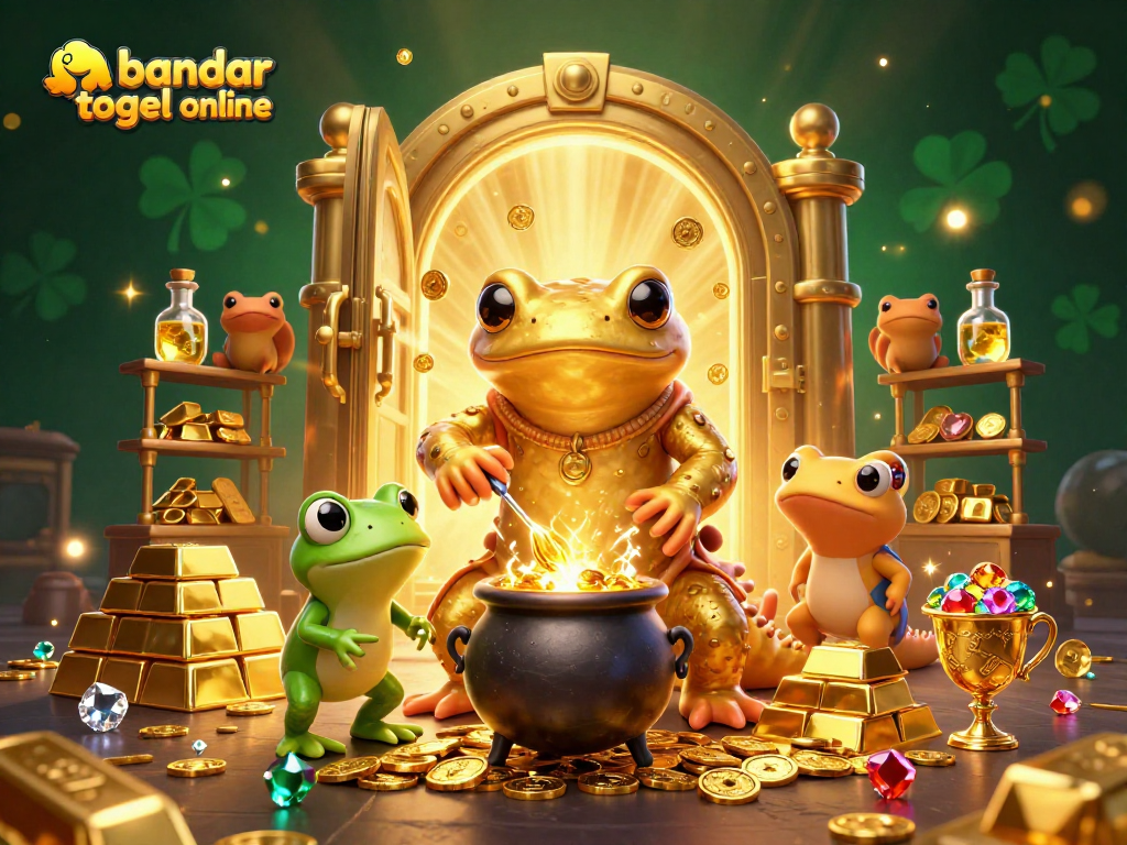 Engage in thrilling gameplay with bandar togel online, experiencing vibrant gold treasures and magical elements in a dynamic scene.