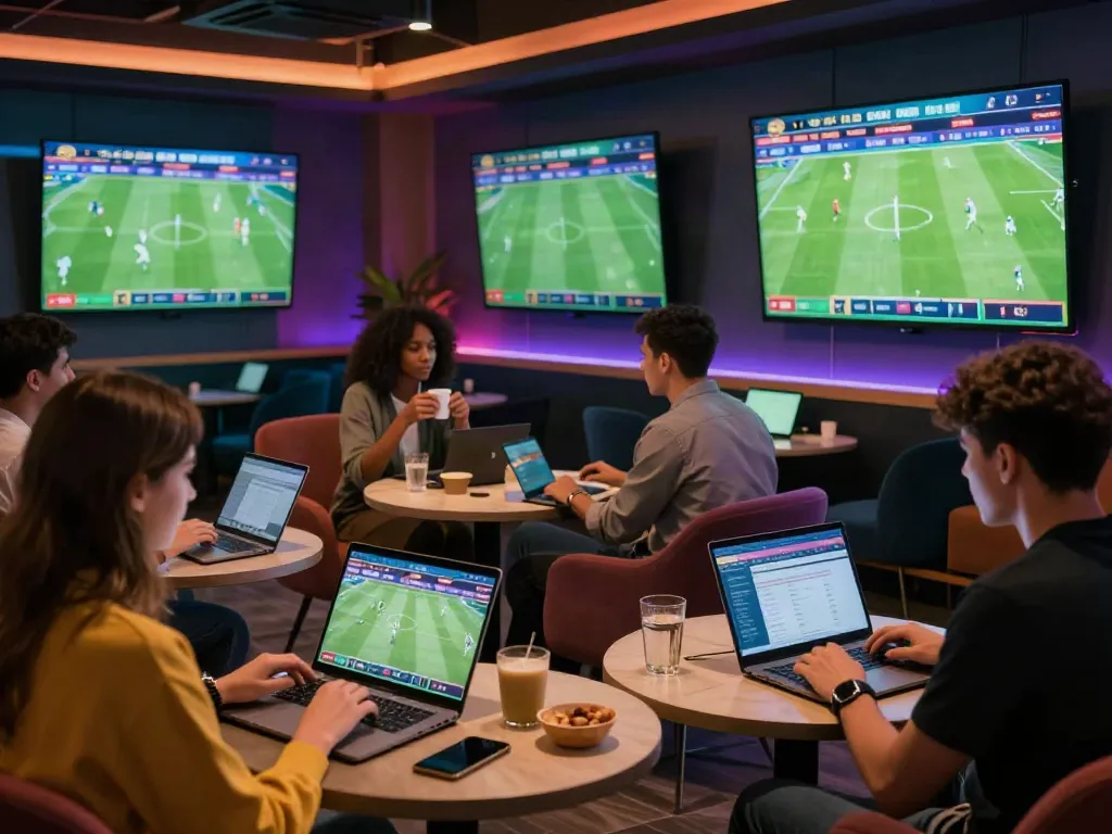 Exciting WWBOLA betting scene with fans and screens highlighting soccer match odds.