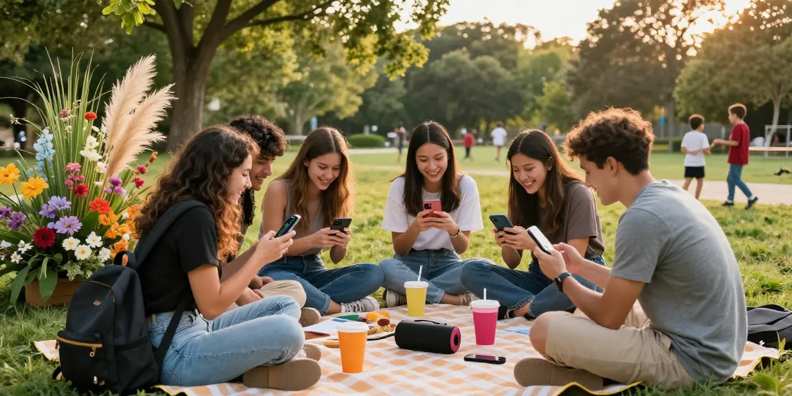 Group enjoying their test of attractiveness results in a sunny park setting, celebrating diversity and self-expression.
