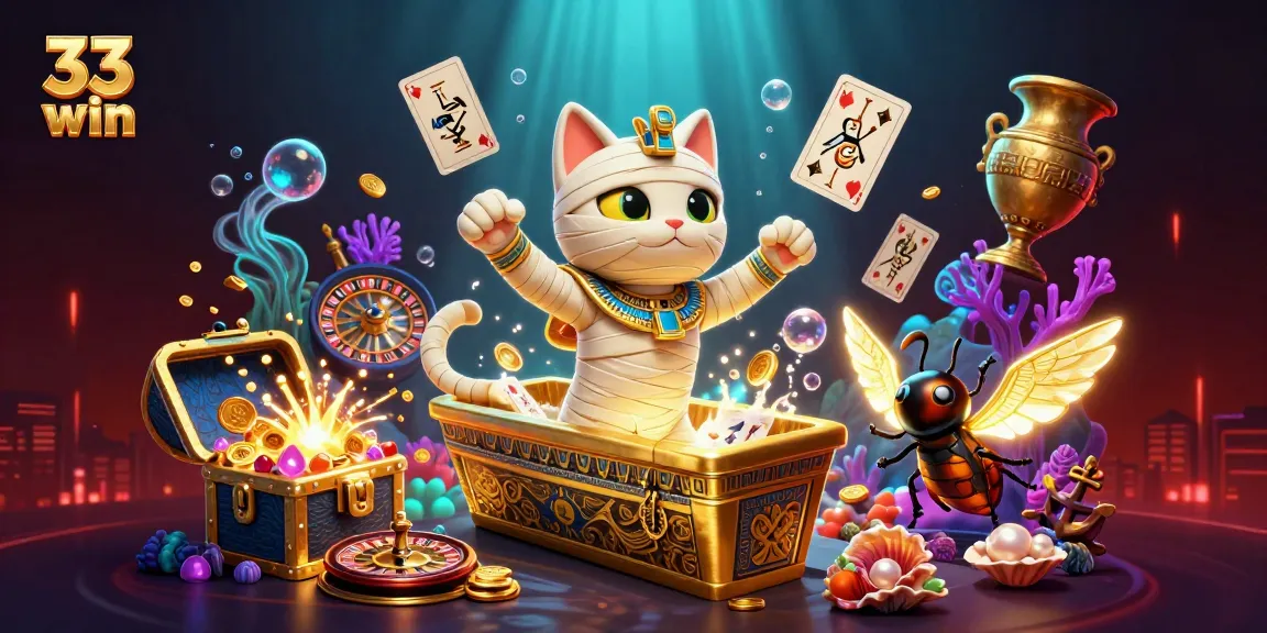 Experience the thrill of 33 win at an Egyptian pyramid casino featuring vibrant game elements and mystical characters.