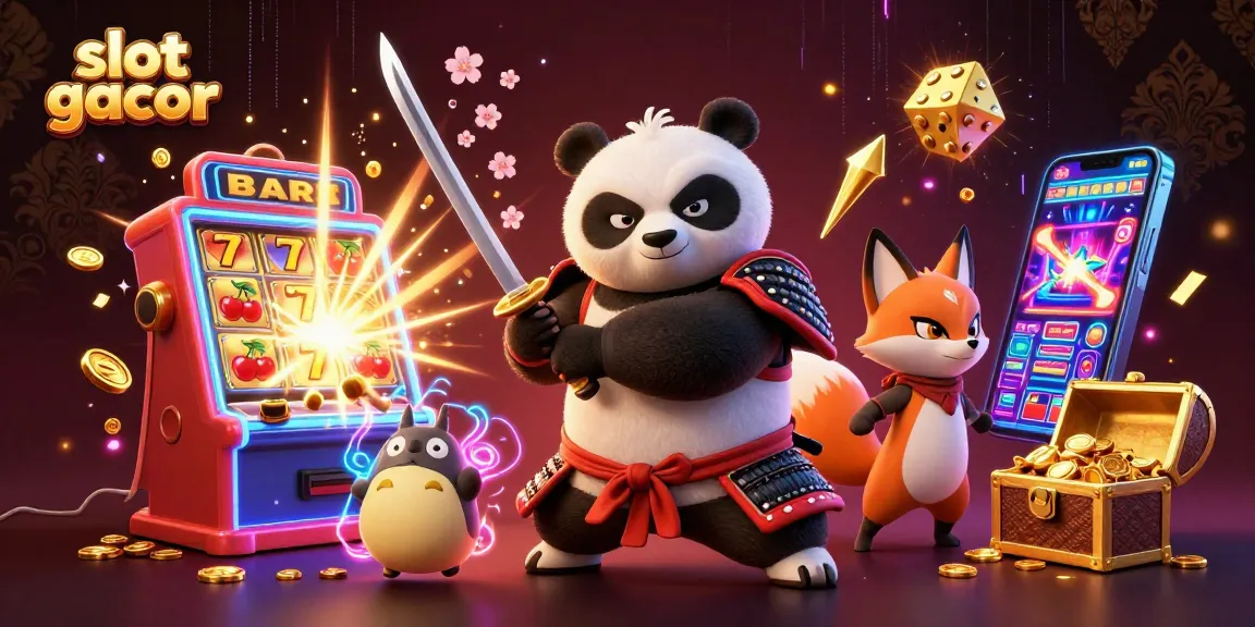 Engage with slot gacor action in a vibrant 3D scene featuring samurai panda, ninja fox, and magical elements.