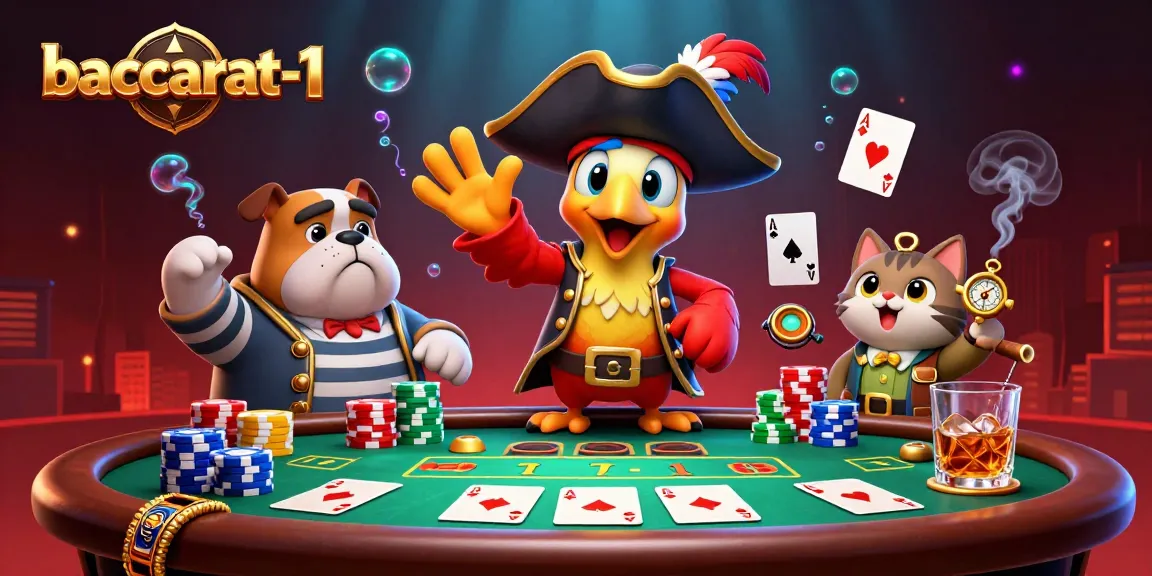 Baccarat-1 showcases a vibrant scene of characters at a baccarat table, highlighting casino excitement and gambling strategy.