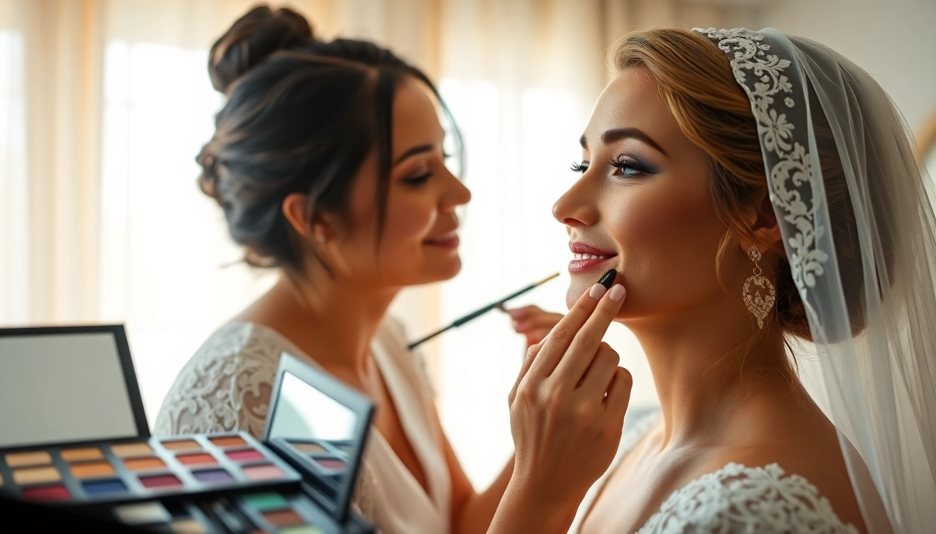 Trucco sposa di alta qualità realizzato su una sposa radiosa in un ambiente elegante.
