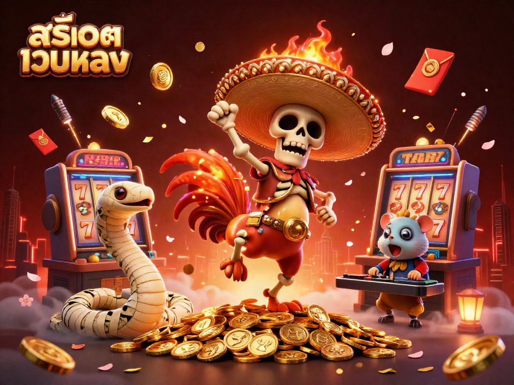 Experience the thrill of สล็อตเว็บตรง with vibrant casino characters and gold elements in this dynamic scene.