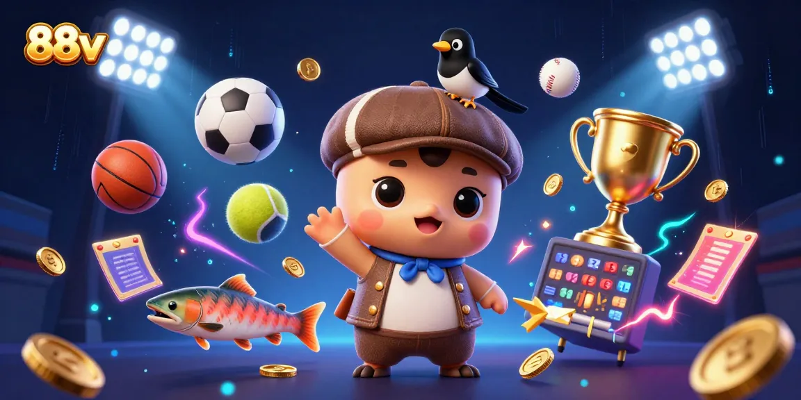 88vv showcases a vibrant 3D casino scene with Nessie, a magpie, and salmon, celebrating sports betting.