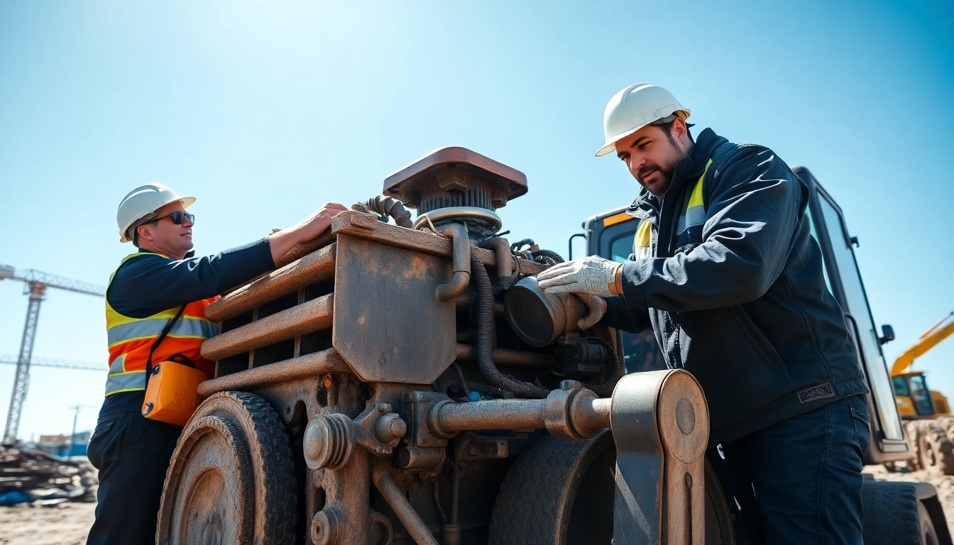 Performing mobile equipment service on heavy machinery with a dedicated technician in action.