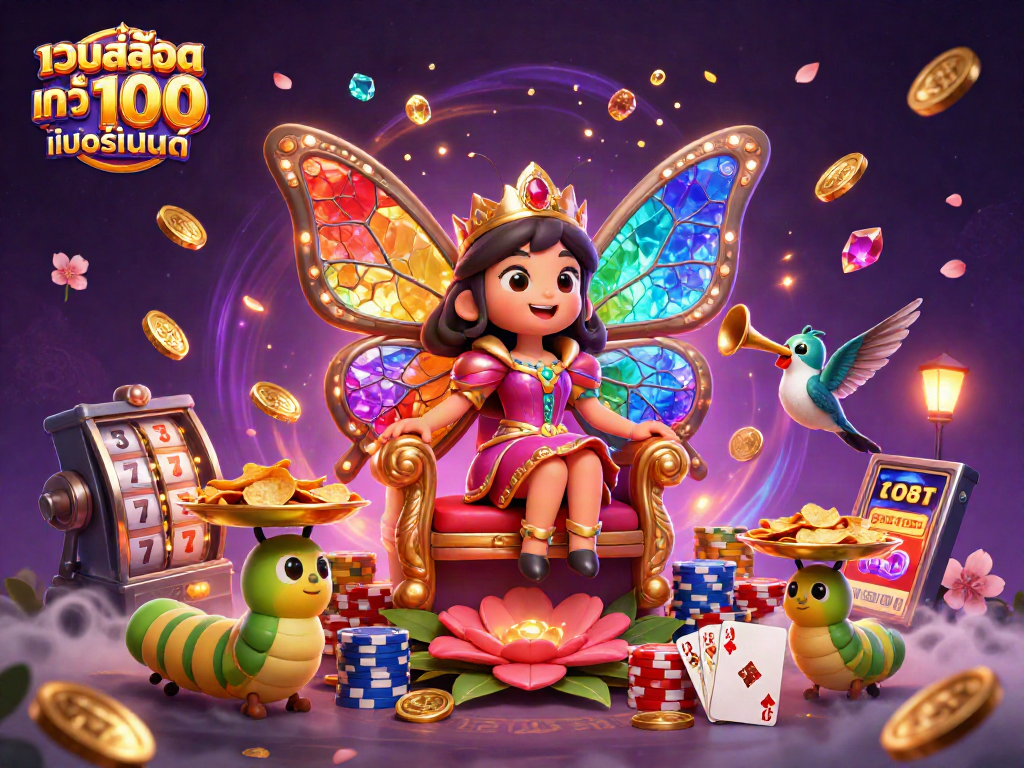 Experience the thrill of เว็บสล็อต แท้ 100 เปอร์เซ็นต์ with colorful characters, gems, and cascading coins in a vibrant 3D scene.