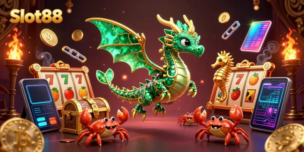 Experience thrilling gameplay at Slot88 with vibrant dragon and treasure moments.