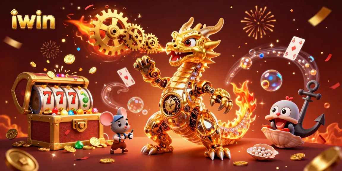 Engage in exciting slots with iwin as a golden dragon breathes gears among treasures.