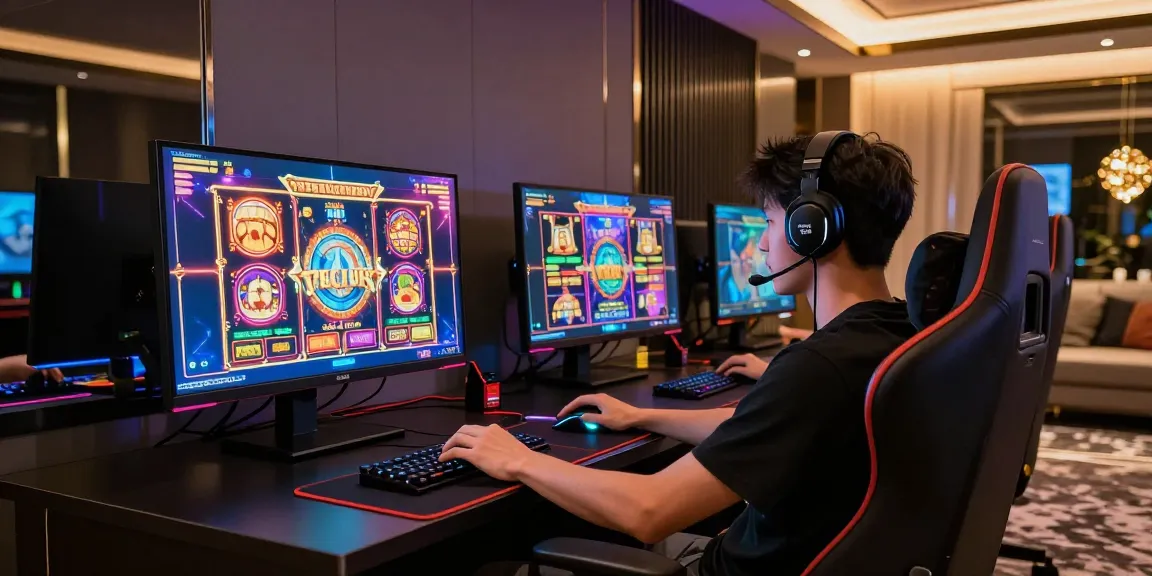 Pengalaman bermain LUXURY777 Online dalam ruang gaming mewah dengan pencahayaan dinamis dan aksesori canggih.