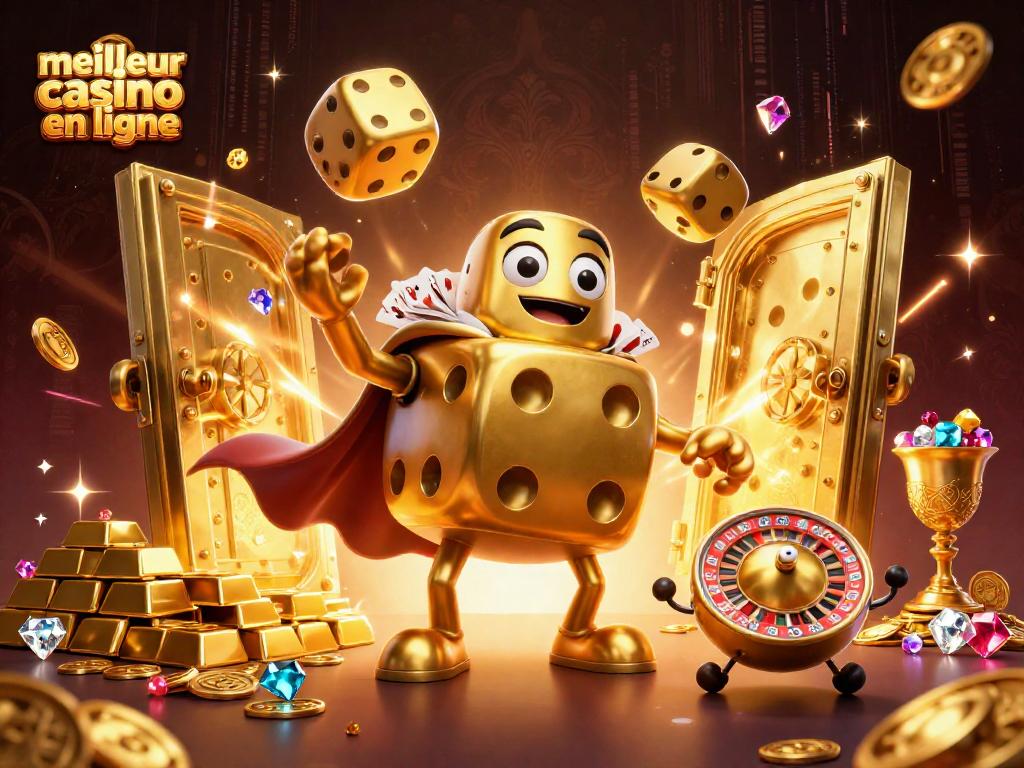 Jouez au meilleur casino en ligne avec des dés dorés, des trésors étincelants et des effets lumineux.