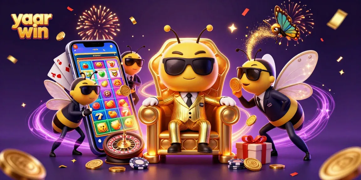 Experience the thrill of yaar win slots with a dynamic bumblebee mob boss in a colorful 3D casino scene.